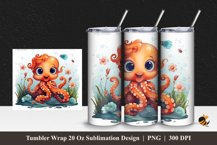 Octopus Watercolor Tumbler Wrap Sublimation Design 1 example image 1