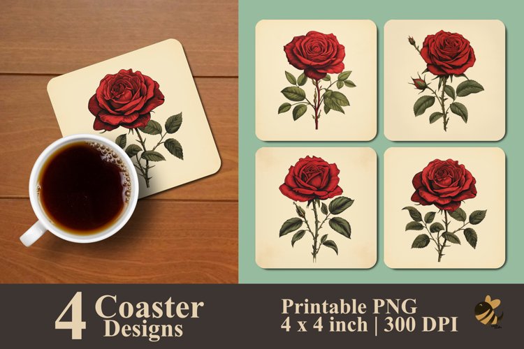 Realistic Rose Coaster Sublimation Designs example image 1