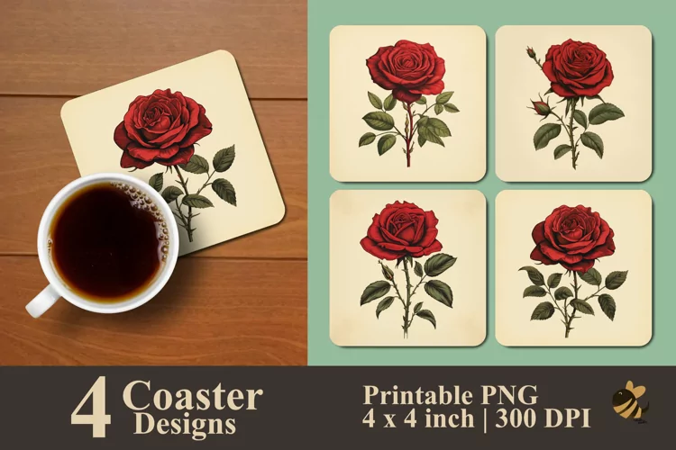 Realistic Rose Coaster Sublimation Designs