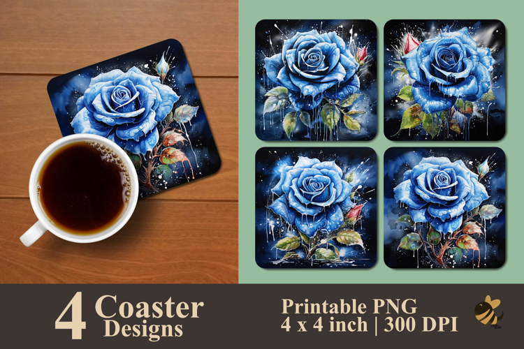 Celestial Blue Rose Coaster Sublimation Design
