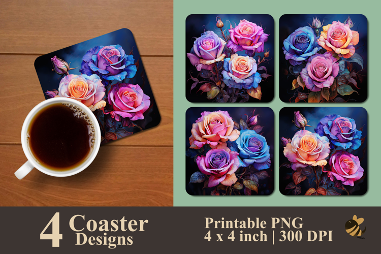 Mystic Fantasy Rose Coaster Sublimation Design