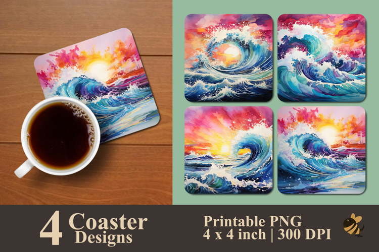 Watercolor Rolling Waves Coaster Sublimation Design