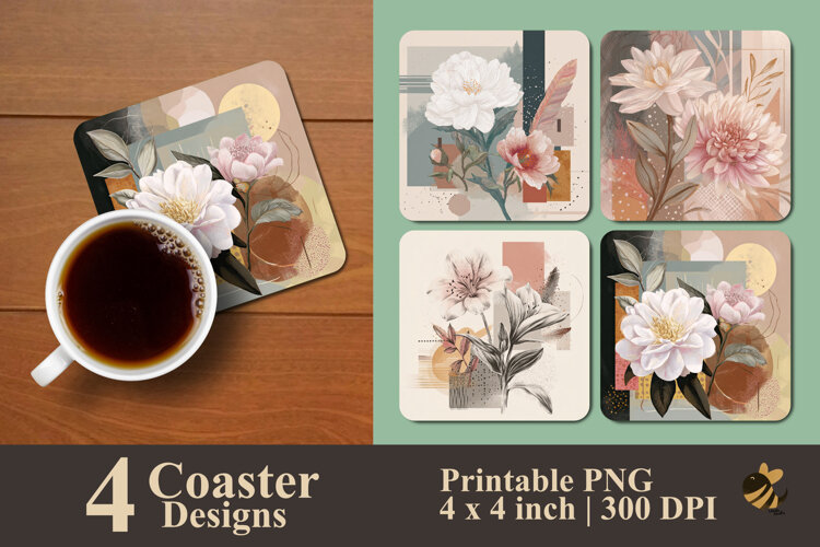 Soft Botanical Geometry Coaster Sublimation Design example image 1