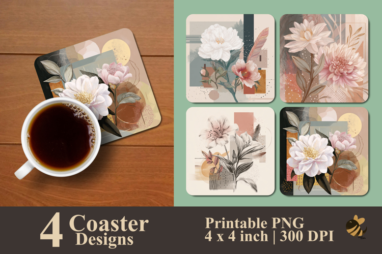 Soft Botanical Geometry Coaster Sublimation Design