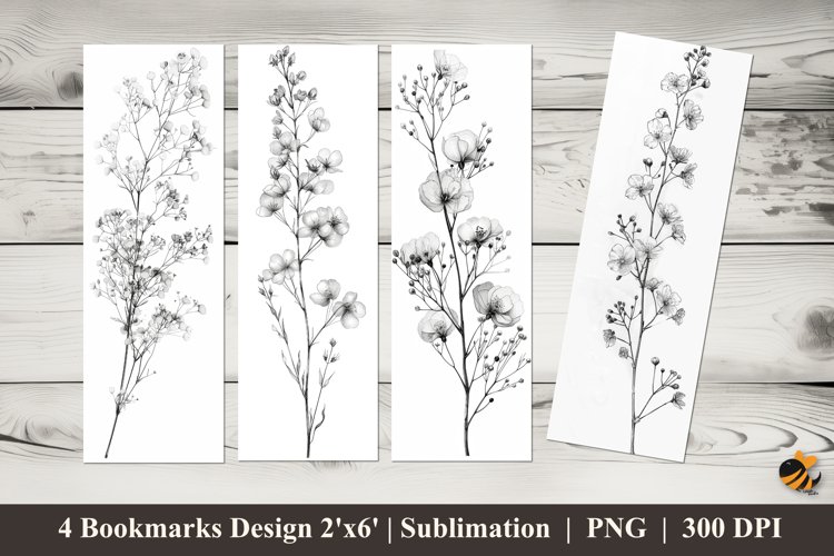Line Flowers Bookmarks Sublimation Design example image 1