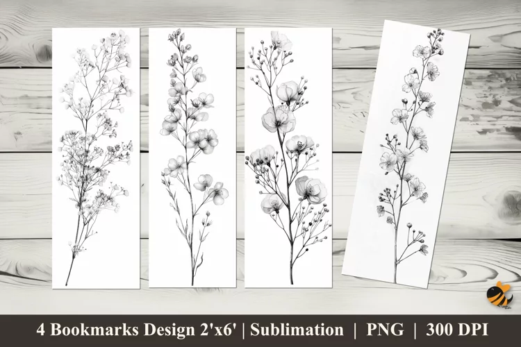 Line Flowers Bookmarks Sublimation Design