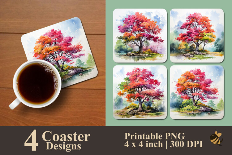 Painting Tree Coaster Sublimation Design example image 1