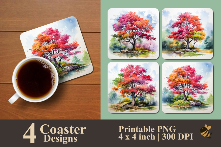 Painting Tree Coaster Sublimation Design