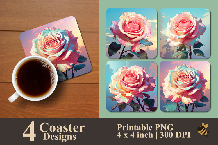 Morning Rose Coaster Sublimation Design