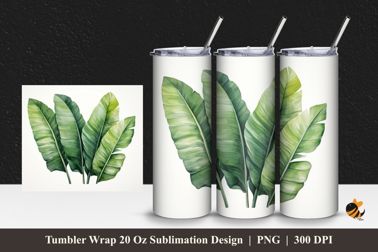 Green Banana leaves Tumbler Wrap Sublimation Design 1