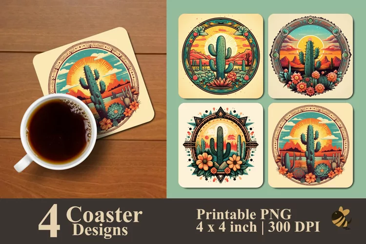 Desert Cactus Coaster Sublimation Designs