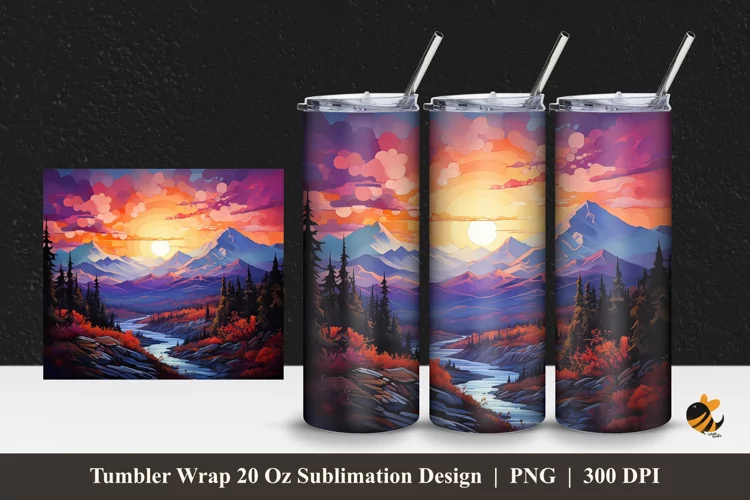 Mountains View Tumbler Wrap Sublimation Design 1