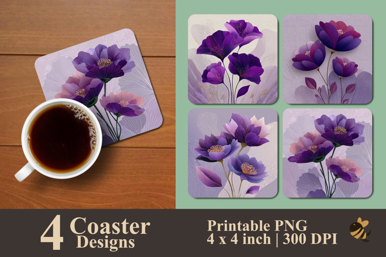 Minimalist Purple Flower Coaster Sublimation Design