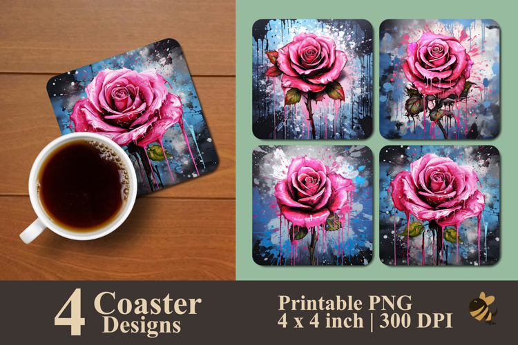 Bubblegum Pink Rose Coaster Sublimation Design