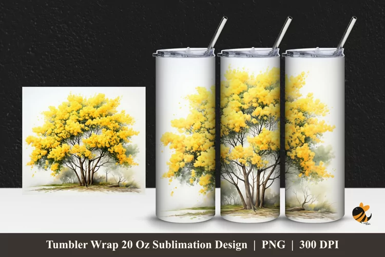 Majestic Yellow Tree Tumbler Wrap Sublimation Design 1