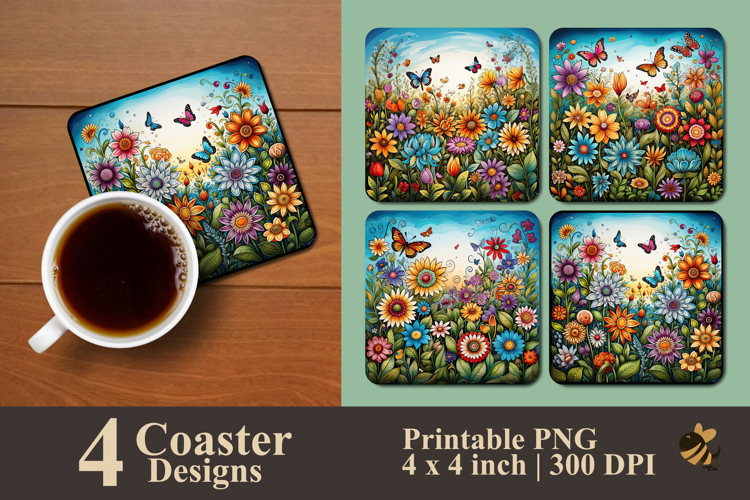 Doodle Butterfly In The Garden Coaster Sublimation Design