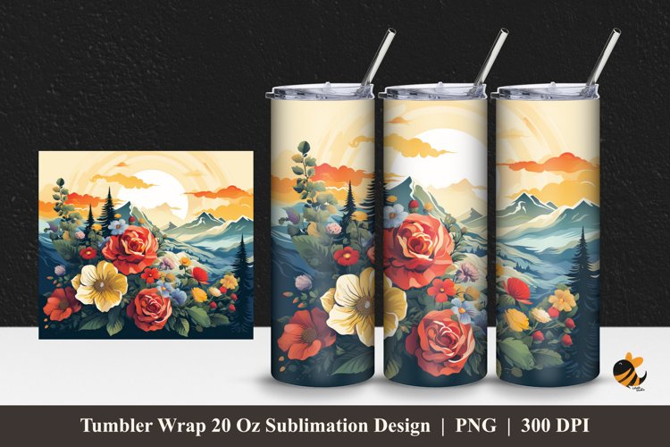 Morning Flower Tumbler Wrap Sublimation Design 1 example image 1
