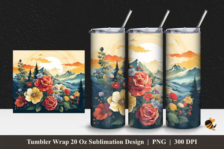 Morning Flower Tumbler Wrap Sublimation Design 1