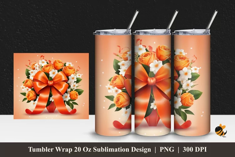 Bouquet Orange And Flower Tumbler Wrap Sublimation Design 1