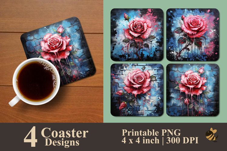 Art Rose Coaster Sublimation Design