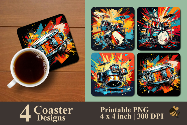 Pop Art Drum Coaster Sublimation Design