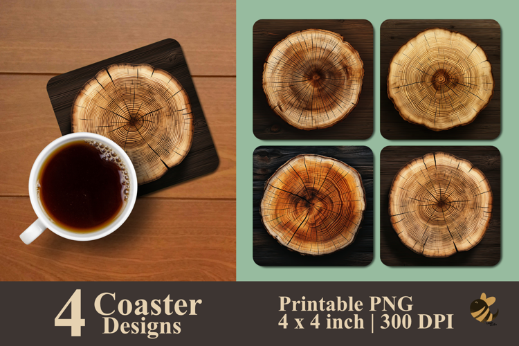 Realistic Wood Slice Coaster Sublimation Design