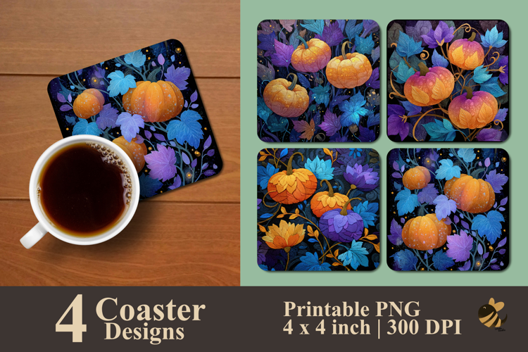 Pumpkin Glow Patch Coaster Sublimation Design