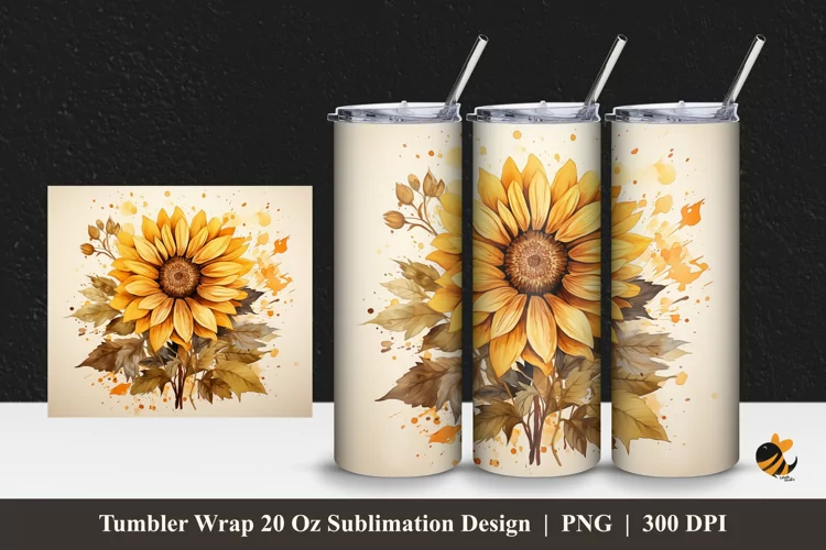 Wild Sunflower Tumbler Wrap Sublimation Design 1