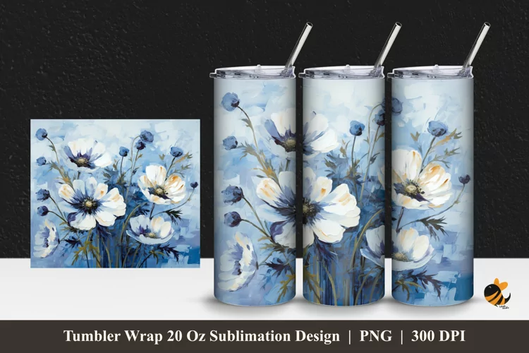 Painting Anemone Tumbler Wrap Sublimation Design 1