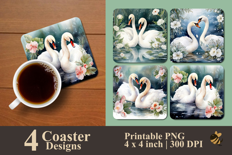 White Swans Coaster Sublimation Design