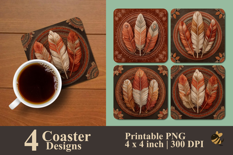Boho Feather Coaster Sublimation Design