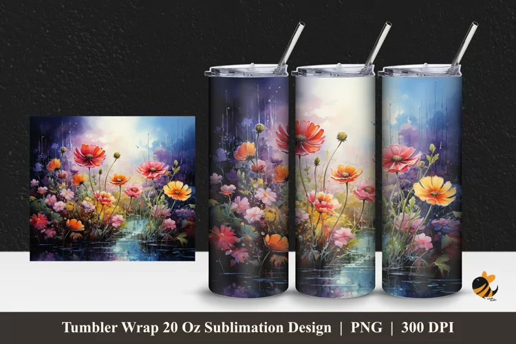 Colorful Garden Tumbler Wrap Sublimation Design 1