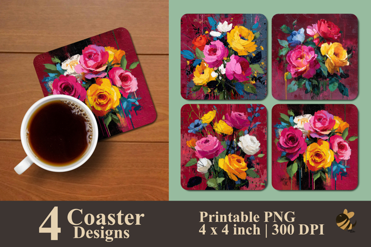 Abstract Floral Painting Bouquet Coaster Sublimation Design