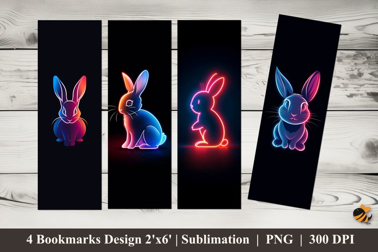 Neon Bunny Bookmarks Sublimation Design example image 1