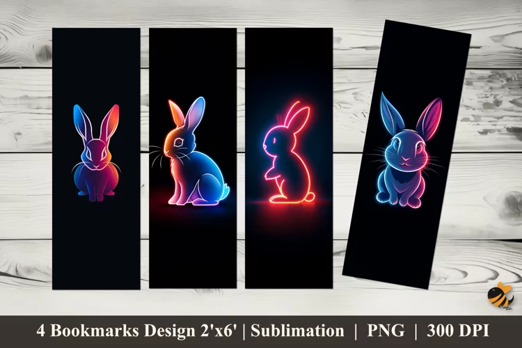 Neon Bunny Bookmarks Sublimation Design