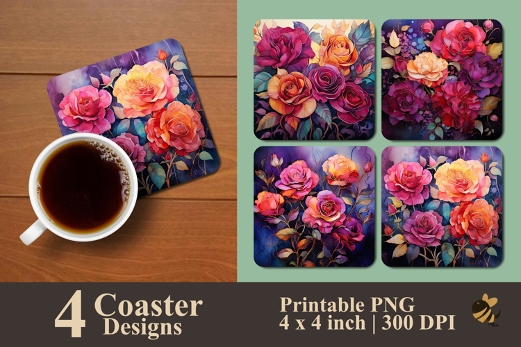 Guache Abstract Roses Coaster Sublimation Design