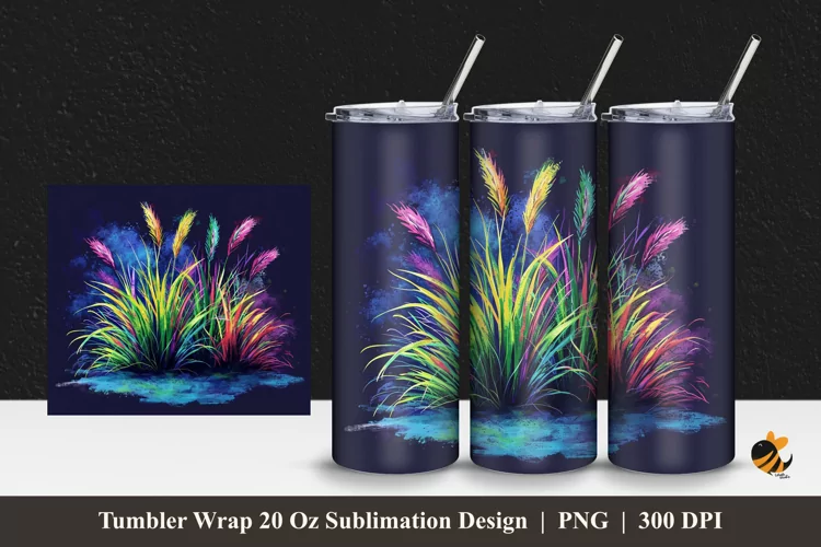 Colorful Grass Tumbler Wrap Sublimation Design 1