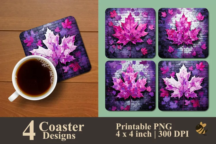 Beautiful Purple Maple Leaves Coaster Sublimation Designs
