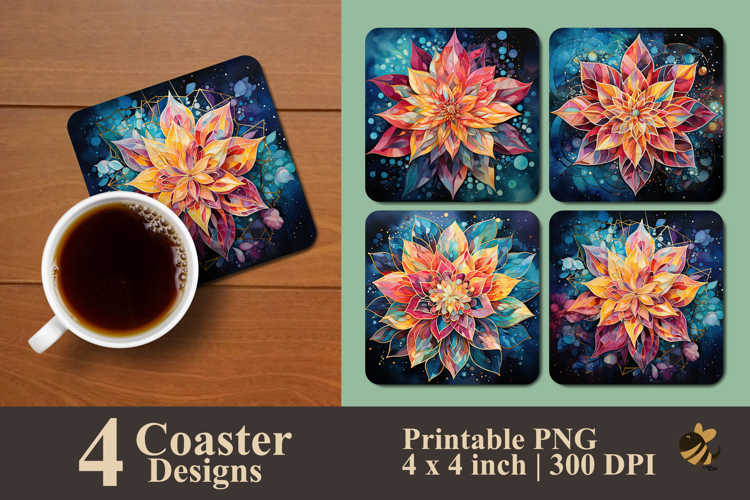 Starburst Floral Coaster Sublimation Design