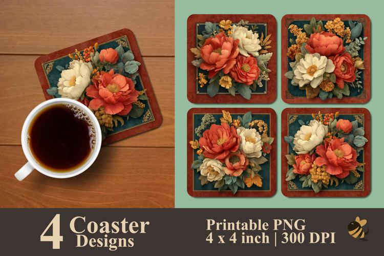 Vintage Bloom Harmony Coaster Sublimation Design