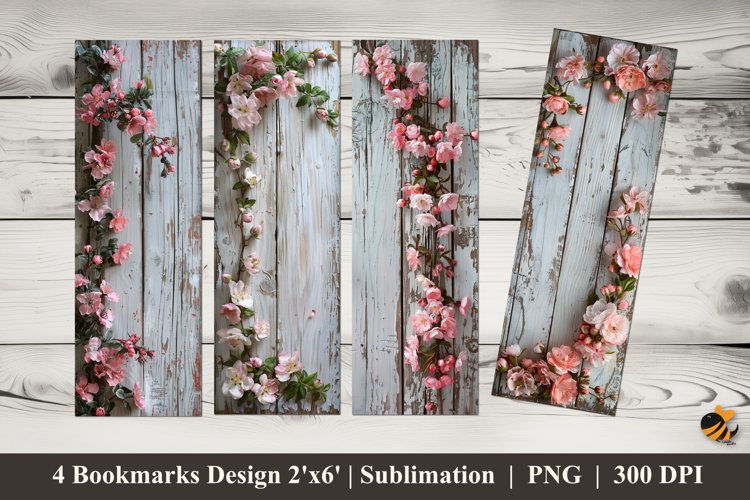 Wood Flowers Bookmark Sublimation Design example image 1