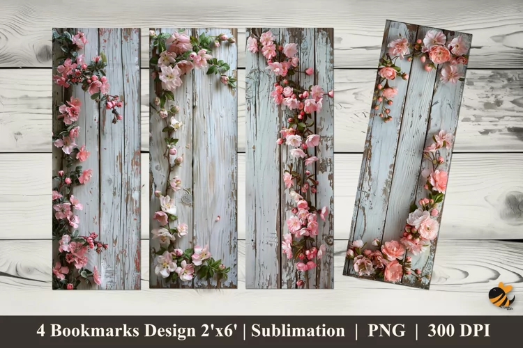 Wood Flowers Bookmark Sublimation Design