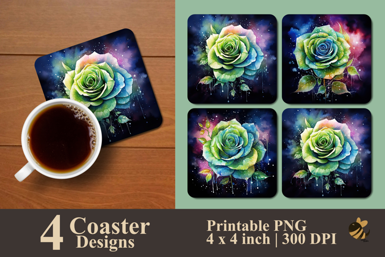 Aurora Rose Coaster Sublimation Design