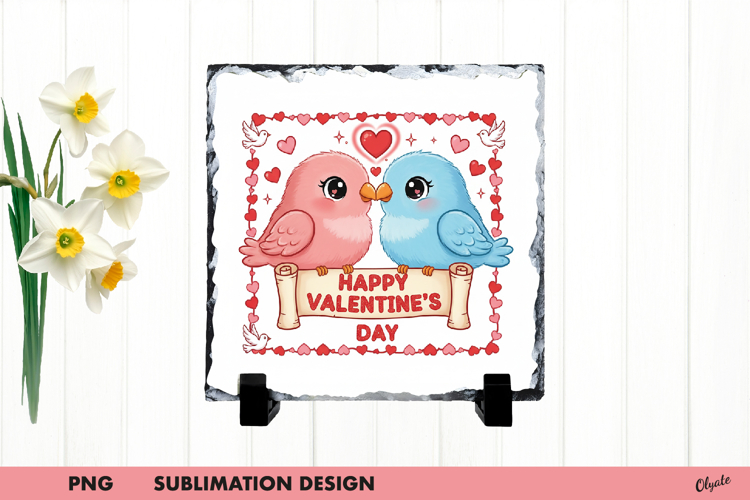 Valentine Birds Slate Sublimation, Lovery Birds PNG