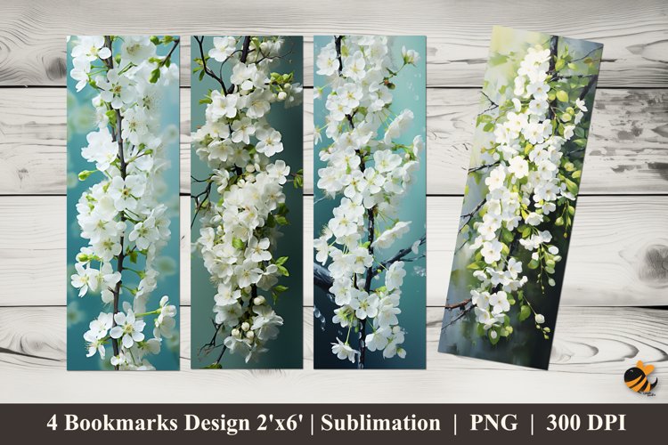 Green Branch Flowers Bookmarks Sublimation Design