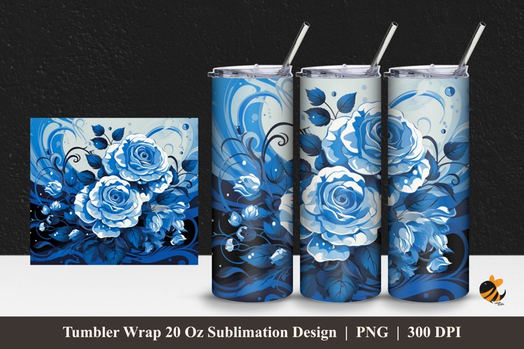 Blue Rose Art Tumbler Wrap Sublimation Design 1 example image 1