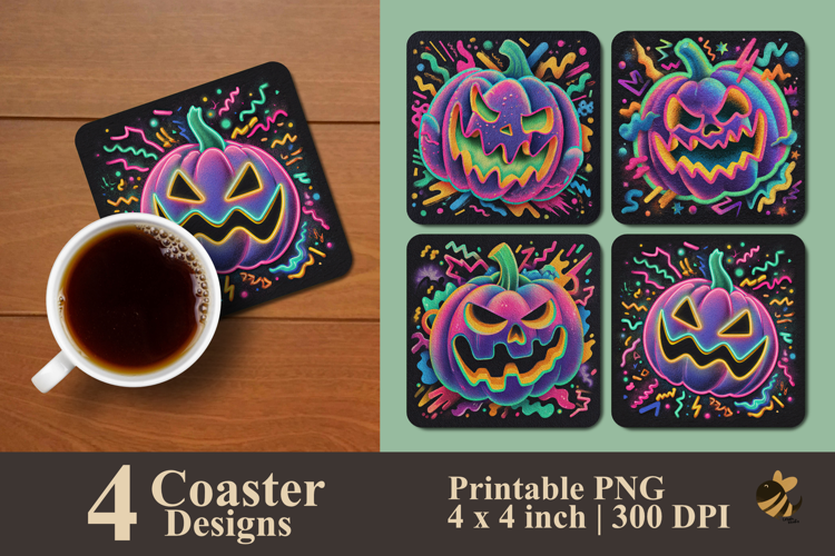 Retro Neon Pumpkin Coaster Sublimation Design