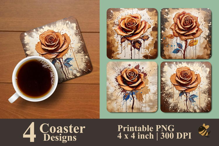 Painting Coffee Rose Coaster Sublimation Design