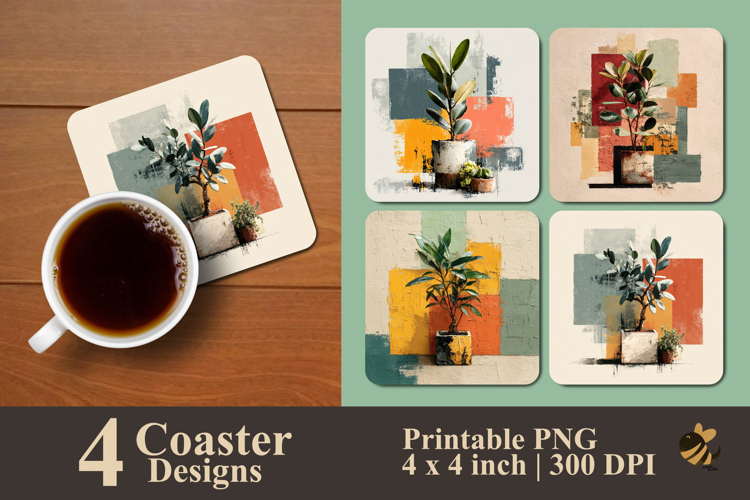 Minimalist Potted Plant Coaster Sublimation Design