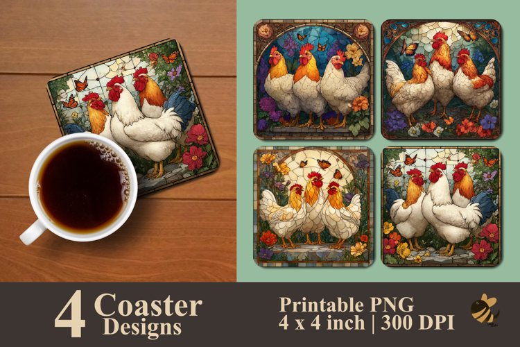 Stained Glass Chicken Coaster Sublimation Design